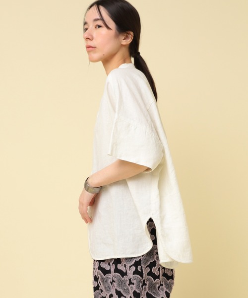 RNA-N（アールエヌエーエヌ）の「B2868 ハーフスリーブフレンチリネンシャツ（シャツ/ブラウス・レディース・オフホワイト/ブルー/スミクロ/グレー/レッド/ブラック/ダークブラウン/グリーン・FREE）」の11枚目の写真