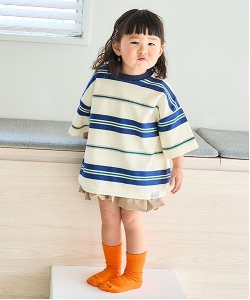 and D. petit main（アンドディープティマイン）の「リップルボーダービッグ半T（Tシャツ/カットソー・キッズ・ネイビー/ブラック/ターコイズブルー・130cm/110cm/120cm/140cm/90cm/100cm/150cm）」の15枚目の写真