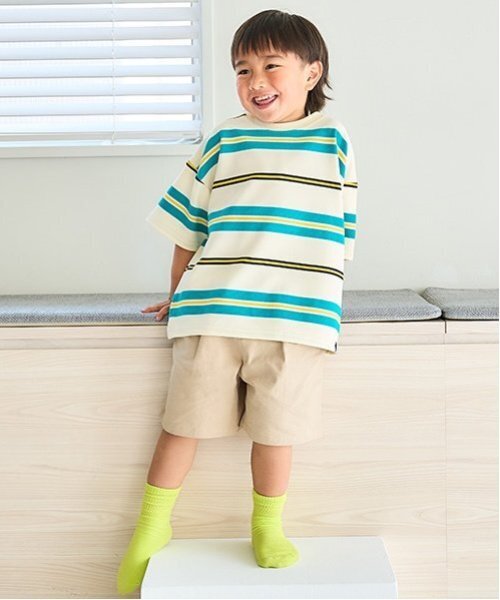 and D. petit main（アンドディープティマイン）の「リップルボーダービッグ半T（Tシャツ/カットソー・キッズ・ネイビー/ブラック/ターコイズブルー・130cm/110cm/120cm/140cm/90cm/100cm/150cm）」の17枚目の写真