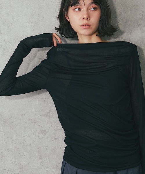 ANOTHER S（アナザーエス）の「シアーリブオフショルダートップス（Tシャツ/カットソー・レディース・グレー/ホワイト/ブラック・FREE）」の3枚目の写真