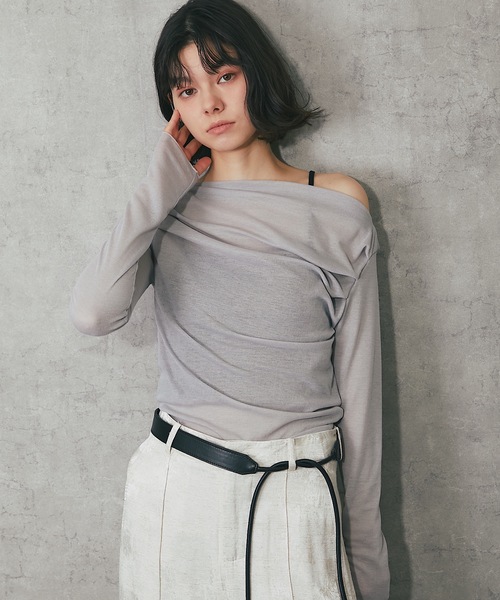 ANOTHER S（アナザーエス）の「シアーリブオフショルダートップス（Tシャツ/カットソー・レディース・グレー/ホワイト/ブラック・FREE）」の17枚目の写真