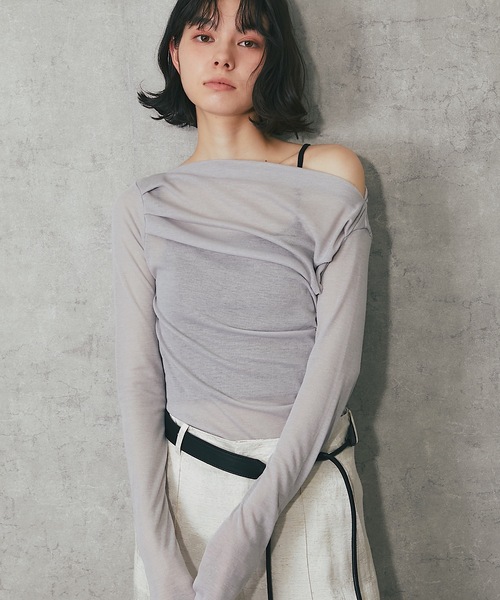 ANOTHER S（アナザーエス）の「シアーリブオフショルダートップス（Tシャツ/カットソー・レディース・グレー/ホワイト/ブラック・FREE）」の15枚目の写真