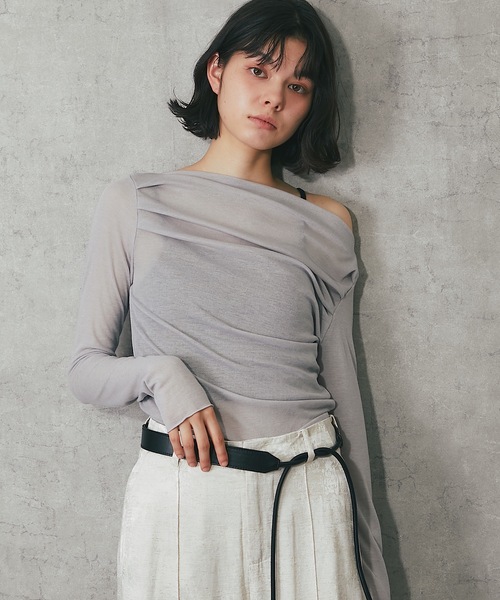 ANOTHER S（アナザーエス）の「シアーリブオフショルダートップス（Tシャツ/カットソー・レディース・グレー/ホワイト/ブラック・FREE）」の10枚目の写真