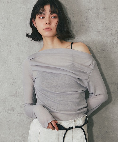 ANOTHER S（アナザーエス）の「シアーリブオフショルダートップス（Tシャツ/カットソー・レディース・グレー/ホワイト/ブラック・FREE）」の13枚目の写真