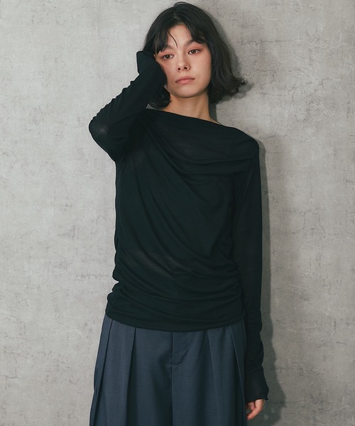 ANOTHER S（アナザーエス）の「シアーリブオフショルダートップス（Tシャツ/カットソー・レディース・グレー/ホワイト/ブラック・FREE）」の19枚目の写真
