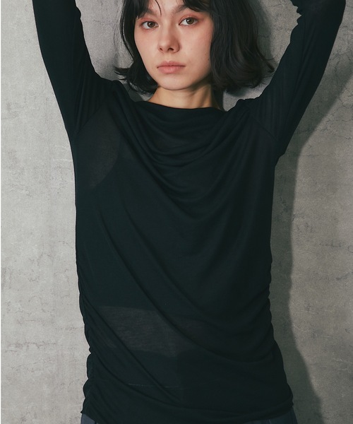 ANOTHER S（アナザーエス）の「シアーリブオフショルダートップス（Tシャツ/カットソー・レディース・グレー/ホワイト/ブラック・FREE）」の21枚目の写真