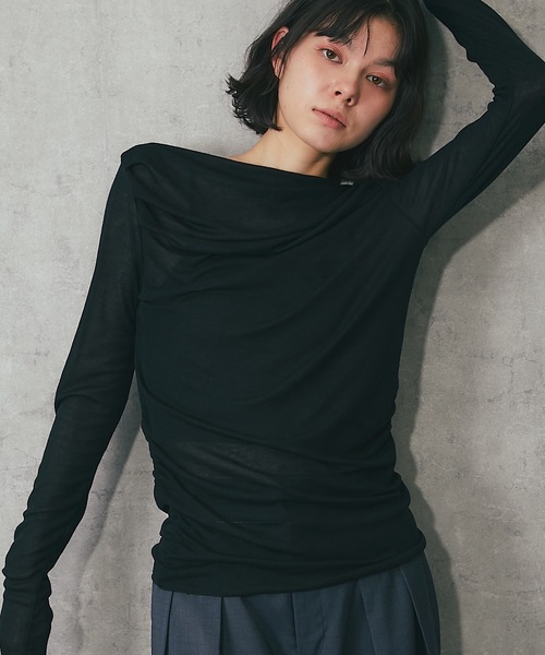 ANOTHER S（アナザーエス）の「シアーリブオフショルダートップス（Tシャツ/カットソー・レディース・グレー/ホワイト/ブラック・FREE）」の18枚目の写真