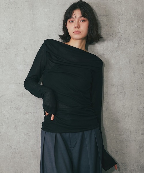 ANOTHER S（アナザーエス）の「シアーリブオフショルダートップス（Tシャツ/カットソー・レディース・グレー/ホワイト/ブラック・FREE）」の22枚目の写真