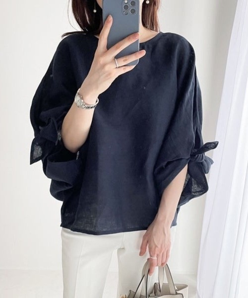 CADBURY（キャドバリー）の「袖ﾘﾎﾞﾝﾌﾟﾙｵｰﾊﾞｰﾄｯﾌﾟｽ（その他トップス・レディース・ネイビー/グリーン・SMALL/MEDIUM/LARGE）」の3枚目の写真