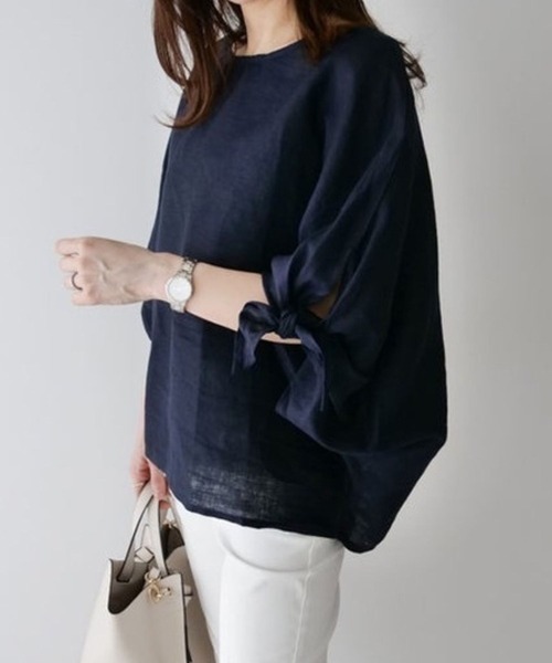 CADBURY（キャドバリー）の「袖ﾘﾎﾞﾝﾌﾟﾙｵｰﾊﾞｰﾄｯﾌﾟｽ（その他トップス・レディース・ネイビー/グリーン・SMALL/MEDIUM/LARGE）」の4枚目の写真