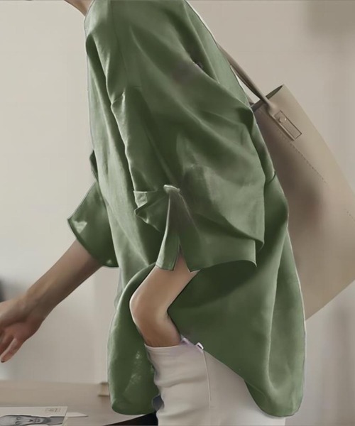 CADBURY（キャドバリー）の「袖ﾘﾎﾞﾝﾌﾟﾙｵｰﾊﾞｰﾄｯﾌﾟｽ（その他トップス・レディース・ネイビー/グリーン・SMALL/MEDIUM/LARGE）」の6枚目の写真