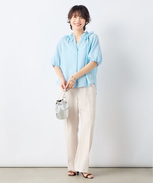 NOLLEY'S sophi　サッカーチェックフリルネックブラウス NOLLEY'S Sophi ブラウス シャツ サッカーチェックフリルネック