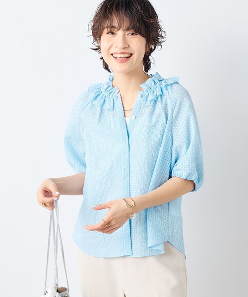 NOLLEY'S sophi　サッカーチェックフリルネックブラウス NOLLEY'S Sophi ブラウス シャツ サッカーチェックフリルネック
