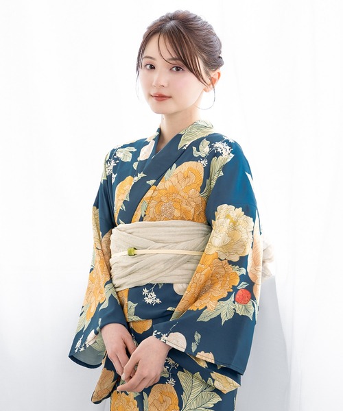 SOUBIEN（ソウビエン）の「“初心者でもプロの着姿”新二部式 セパレート浴衣3点セット（上衣・下衣・おはしょり布＋帯＋伊達締)【SOUBIEN】（浴衣・レディース・ホワイト系その他/ネイビー系/パープル系/グレー系/ブラック系2/ブラック系4/ブラック系/ネイビー系3/ネイビー系2/ブラック系3/その他/ベージュ系その他/グレイッシュベージュ/ブルー系/ホワイト×パープル/ネイビー系5/ネイビー系1/ネイビー系4/ベージュ系/ベージュ系その他2/ダルブルー系/サックスブルー系/ホワイト×ブルー/パープル系1/オレンジ系/ホワイト系/ピンク系・FREE）」の16枚目の写真