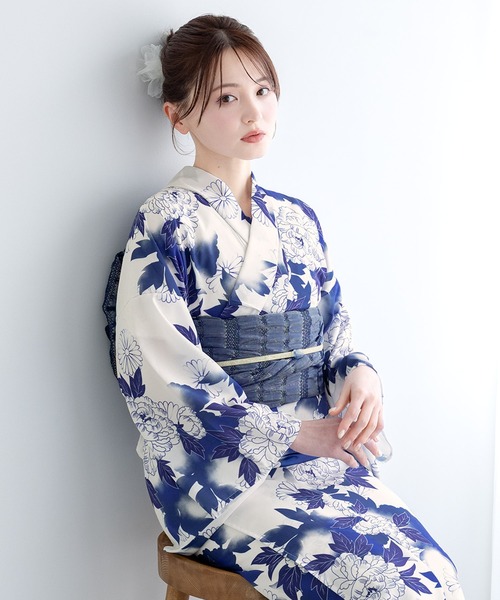 SOUBIEN（ソウビエン）の「“初心者でもプロの着姿”新二部式 セパレート浴衣3点セット（上衣・下衣・おはしょり布＋帯＋伊達締)【SOUBIEN】（浴衣・レディース・ホワイト系その他/ネイビー系/パープル系/グレー系/ブラック系2/ブラック系4/ブラック系/ネイビー系3/ネイビー系2/ブラック系3/その他/ベージュ系その他/グレイッシュベージュ/ブルー系/ホワイト×パープル/ネイビー系5/ネイビー系1/ネイビー系4/ベージュ系/ベージュ系その他2/ダルブルー系/サックスブルー系/ホワイト×ブルー/パープル系1/オレンジ系/ホワイト系/ピンク系・FREE）」の21枚目の写真
