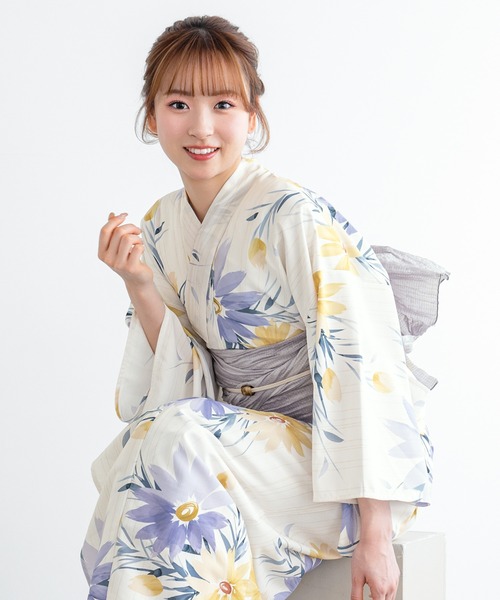 SOUBIEN（ソウビエン）の「“初心者でもプロの着姿”新二部式 セパレート浴衣3点セット（上衣・下衣・おはしょり布＋帯＋伊達締)【SOUBIEN】（浴衣・レディース・ホワイト系その他/ネイビー系/パープル系/グレー系/ブラック系2/ブラック系4/ブラック系/ネイビー系3/ネイビー系2/ブラック系3/その他/ベージュ系その他/グレイッシュベージュ/ブルー系/ホワイト×パープル/ネイビー系5/ネイビー系1/ネイビー系4/ベージュ系/ベージュ系その他2/ダルブルー系/サックスブルー系/ホワイト×ブルー/パープル系1/オレンジ系/ホワイト系/ピンク系・FREE）」の11枚目の写真