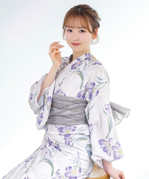 SOUBIEN（ソウビエン）の「“初心者でもプロの着姿”新二部式 セパレート浴衣3点セット（上衣・下衣・おはしょり布＋帯＋伊達締)【SOUBIEN】（浴衣・レディース・ホワイト系その他/ネイビー系/パープル系/グレー系/ブラック系2/ブラック系4/ブラック系/ネイビー系3/ネイビー系2/ブラック系3/その他/ベージュ系その他/グレイッシュベージュ/ブルー系/ホワイト×パープル/ネイビー系5/ネイビー系1/ネイビー系4/ベージュ系/ベージュ系その他2/ダルブルー系/サックスブルー系/ホワイト×ブルー/パープル系1/オレンジ系/ホワイト系/ピンク系・FREE）」の4枚目の写真
