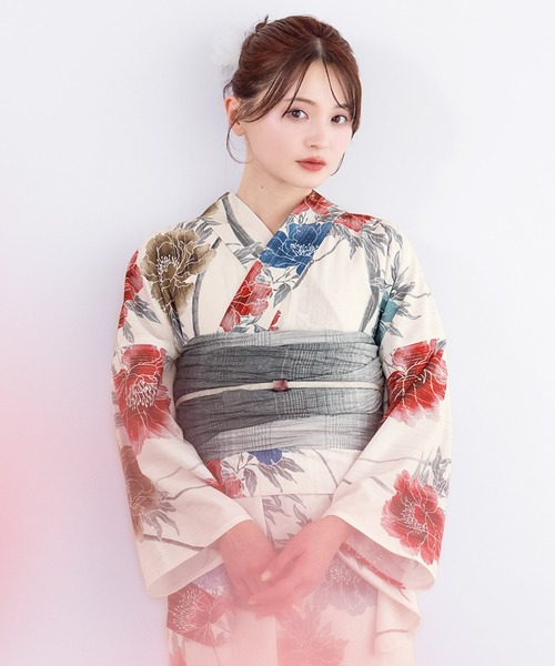 SOUBIEN（ソウビエン）の「“初心者でもプロの着姿”新二部式 セパレート浴衣3点セット（上衣・下衣・おはしょり布＋帯＋伊達締)【SOUBIEN】（浴衣・レディース・ホワイト系その他/ネイビー系/パープル系/グレー系/ブラック系2/ブラック系4/ブラック系/ネイビー系3/ネイビー系2/ブラック系3/その他/ベージュ系その他/グレイッシュベージュ/ブルー系/ホワイト×パープル/ネイビー系5/ネイビー系1/ネイビー系4/ベージュ系/ベージュ系その他2/ダルブルー系/サックスブルー系/ホワイト×ブルー/パープル系1/オレンジ系/ホワイト系/ピンク系・FREE）」の13枚目の写真