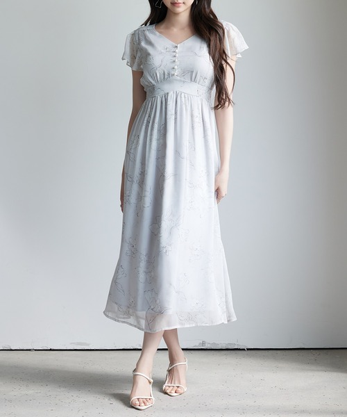 SAISON DE PAPILLON(セゾンドパピヨン)の「ふんわり花柄シフォンロングワンピース(ワンピース・レディース・グレー/オレンジ・L/M/S)」の4枚目の写真