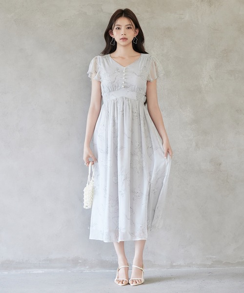 SAISON DE PAPILLON(セゾンドパピヨン)の「ふんわり花柄シフォンロングワンピース(ワンピース・レディース・グレー/オレンジ・L/M/S)」の7枚目の写真