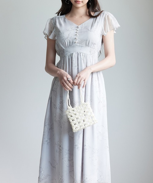 SAISON DE PAPILLON(セゾンドパピヨン)の「ふんわり花柄シフォンロングワンピース(ワンピース・レディース・グレー/オレンジ・L/M/S)」の8枚目の写真