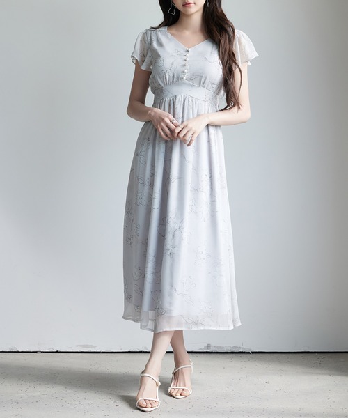 SAISON DE PAPILLON(セゾンドパピヨン)の「ふんわり花柄シフォンロングワンピース(ワンピース・レディース・グレー/オレンジ・L/M/S)」の9枚目の写真