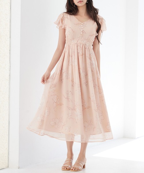 SAISON DE PAPILLON(セゾンドパピヨン)の「ふんわり花柄シフォンロングワンピース(ワンピース・レディース・グレー/オレンジ・L/M/S)」の14枚目の写真