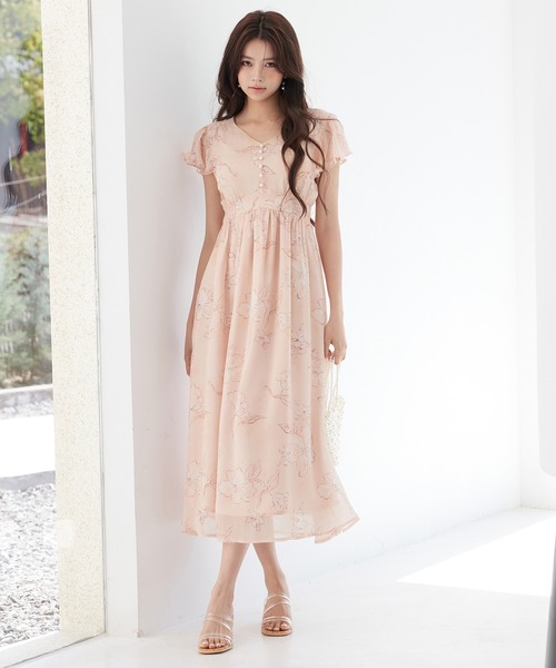 SAISON DE PAPILLON(セゾンドパピヨン)の「ふんわり花柄シフォンロングワンピース(ワンピース・レディース・グレー/オレンジ・L/M/S)」の19枚目の写真