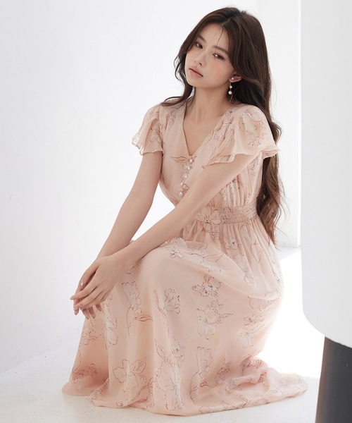 SAISON DE PAPILLON(セゾンドパピヨン)の「ふんわり花柄シフォンロングワンピース(ワンピース・レディース・グレー/オレンジ・L/M/S)」の22枚目の写真