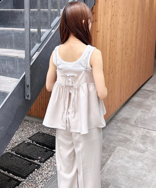 INGNI（イング）の「麻調キャミ＋パンツ／セットアップ（セットアップ・レディース・チャコールグレー/ベージュ/ブラック・M）」の3枚目の写真