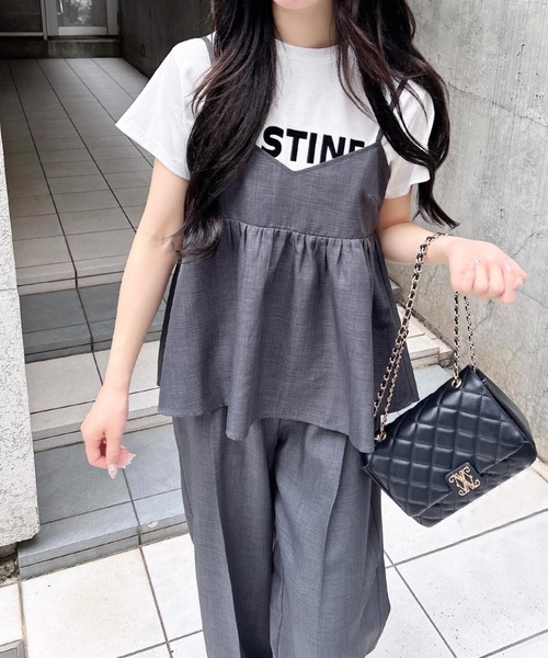 INGNI（イング）の「麻調キャミ＋パンツ／セットアップ（セットアップ・レディース・チャコールグレー/ベージュ/ブラック・M）」の2枚目の写真