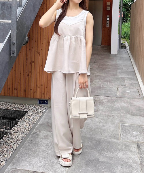 INGNI（イング）の「麻調キャミ＋パンツ／セットアップ（セットアップ・レディース・チャコールグレー/ベージュ/ブラック・M）」の17枚目の写真