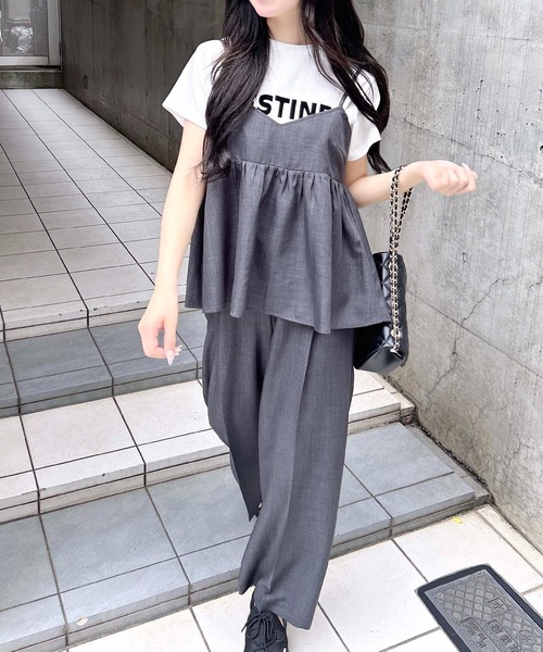 INGNI（イング）の「麻調キャミ＋パンツ／セットアップ（セットアップ・レディース・チャコールグレー/ベージュ/ブラック・M）」の11枚目の写真