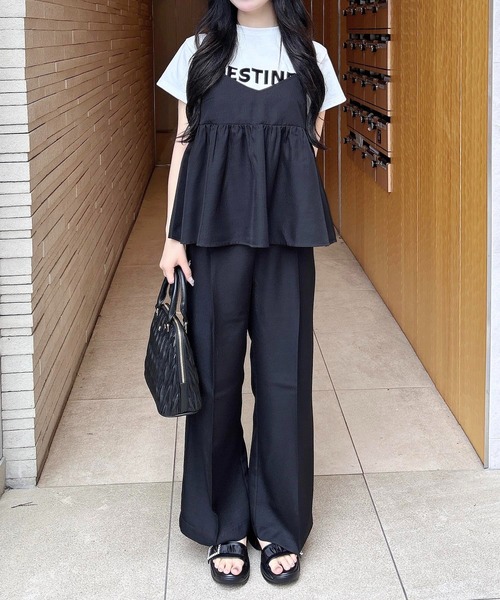 INGNI（イング）の「麻調キャミ＋パンツ／セットアップ（セットアップ・レディース・チャコールグレー/ベージュ/ブラック・M）」の8枚目の写真