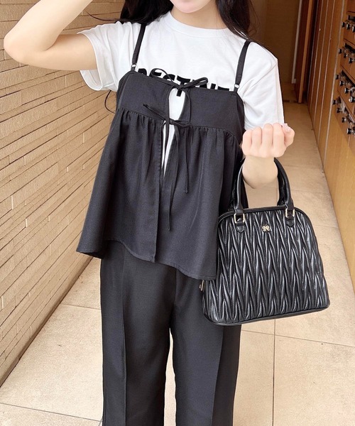 INGNI（イング）の「麻調キャミ＋パンツ／セットアップ（セットアップ・レディース・チャコールグレー/ベージュ/ブラック・M）」の4枚目の写真