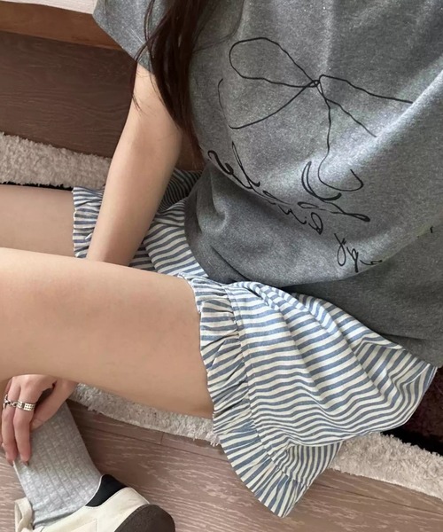 セール】裾フリル ストライプショートパンツ（その他パンツ