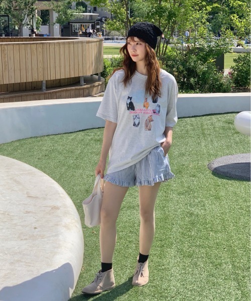 新発売 新商品 セール】裾フリル ストライプショートパンツ（その他パンツ パンツ