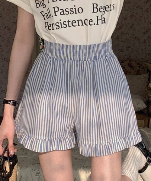 Teem Store(チームストア)の「裾フリル ストライプショートパンツ(その他パンツ・レディース・ブルー・S/M)」の17枚目の写真