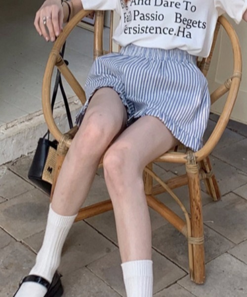 Teem Store(チームストア)の「裾フリル ストライプショートパンツ(その他パンツ・レディース・ブルー・S/M)」の11枚目の写真