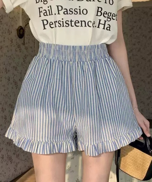 Teem Store(チームストア)の「裾フリル ストライプショートパンツ(その他パンツ・レディース・ブルー・S/M)」の10枚目の写真