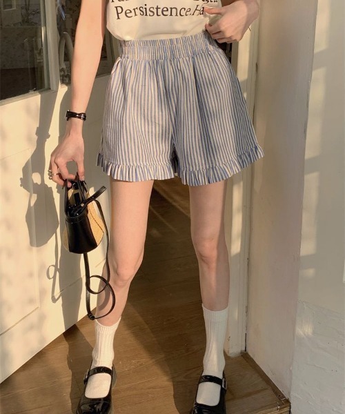 Teem Store(チームストア)の「裾フリル ストライプショートパンツ(その他パンツ・レディース・ブルー・S/M)」の14枚目の写真