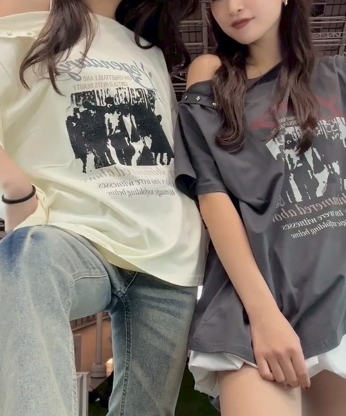 2WAYアシンメトリーヴィンテージTシャツ（Tシャツ/カットソー