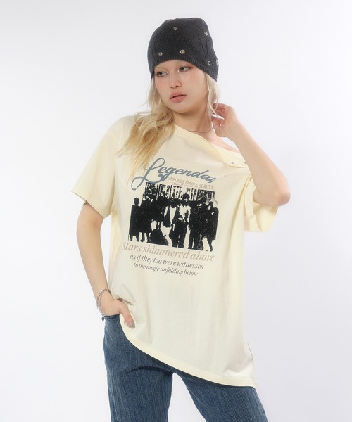 ACLENT(アクレント)の「2WAYアシンメトリーヴィンテージTシャツ(Tシャツ/カットソー・レディース・アイボリー/ブラック/カーキ・FREE)」の12枚目の写真