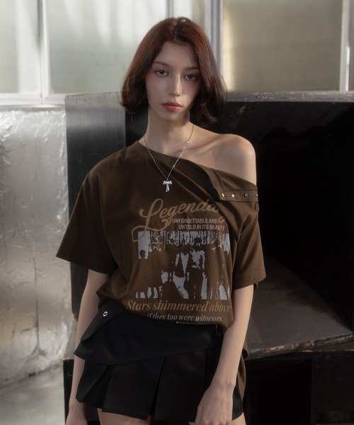 ACLENT(アクレント)の「2WAYアシンメトリーヴィンテージTシャツ(Tシャツ/カットソー・レディース・アイボリー/ブラック/カーキ・FREE)」の19枚目の写真