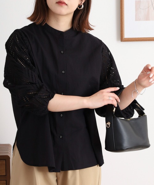 BRODIAEA(ブローディア)の「BRODIAEA 袖レースノーカラー7分袖ブラウス(シャツ/ブラウス・レディース・ブラック/オフホワイト/ローズ/ブルー/グリーン・40)」の19枚目の写真