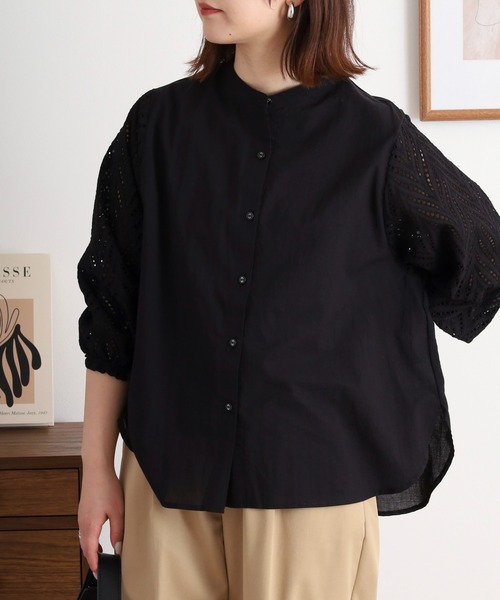 BRODIAEA(ブローディア)の「BRODIAEA 袖レースノーカラー7分袖ブラウス(シャツ/ブラウス・レディース・ブラック/オフホワイト/ローズ/ブルー/グリーン・40)」の20枚目の写真