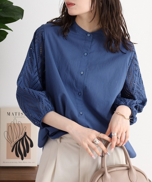 BRODIAEA(ブローディア)の「BRODIAEA 袖レースノーカラー7分袖ブラウス(シャツ/ブラウス・レディース・ブラック/オフホワイト/ローズ/ブルー/グリーン・40)」の22枚目の写真