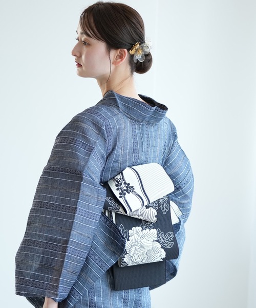 帯単品 小袋帯 utatane 博多織 長尺 正絹 牡丹 ブラック