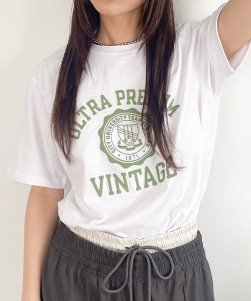 Good Riddance(グッドリダンス)の「【Good Riddance】シルクスクリーン カレッジロゴ Tシャツ(Tシャツ/カットソー・レディース・ホワイト/グリーン/ネイビー・FREE)」の2枚目の写真