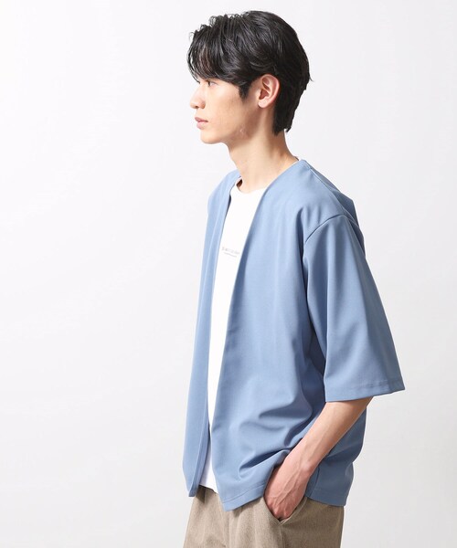 THE SHOP TK （ザ ショップ ティーケー ）の「梨地アンサンブルカーディガン　五分袖カーディガン＋半袖Tシャツセット/マシンウォッシャブル（カーディガン/ボレロ・メンズ・ブラック/ライトブルー/ライトベージュ/グリーン系/ボルドー・04/03/02）」の8枚目の写真